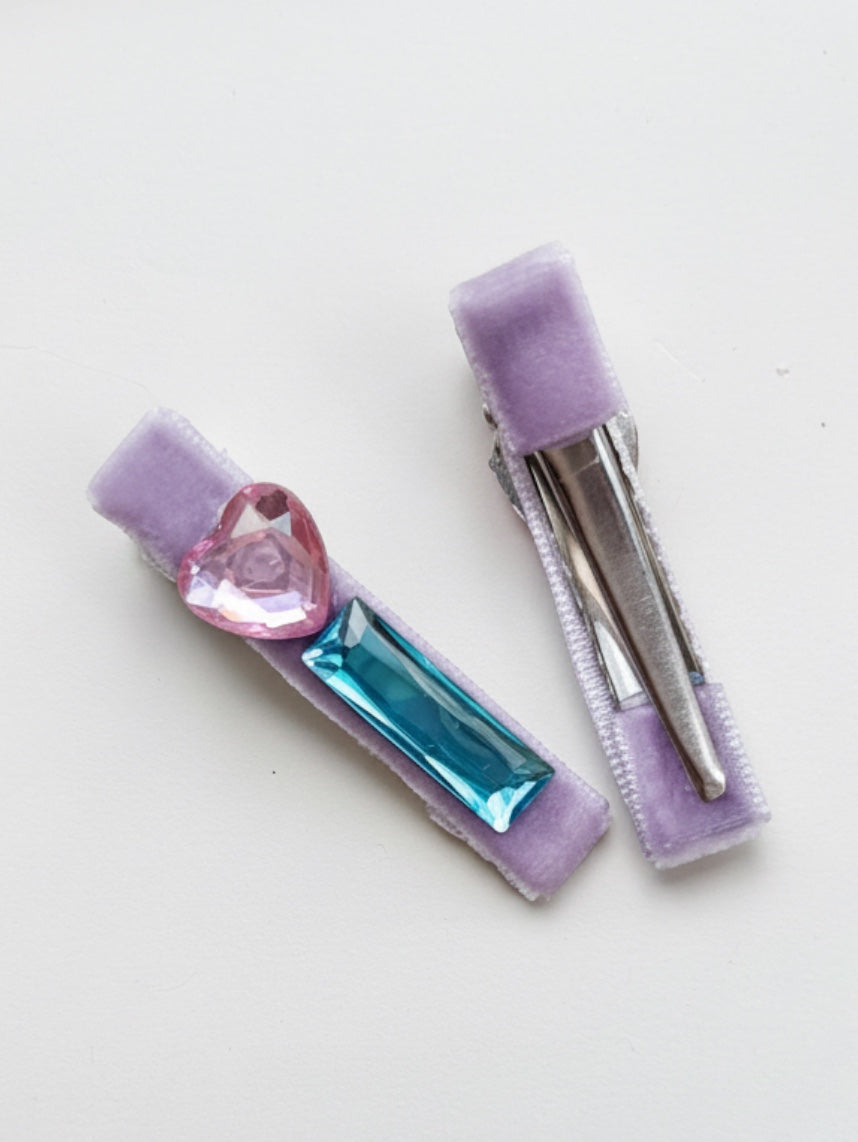 The Lilac Heart Gem Velvet Hair Clips