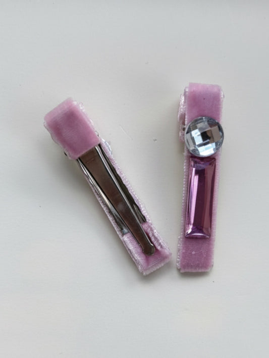 The Pink Candy Gem Velvet Hair Clips