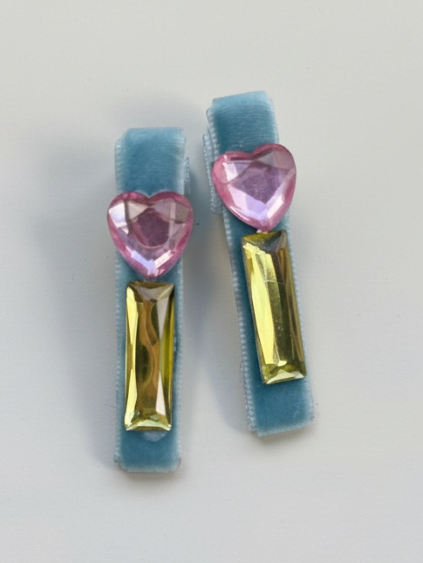 The Heart Gem Velvet Hair Clips