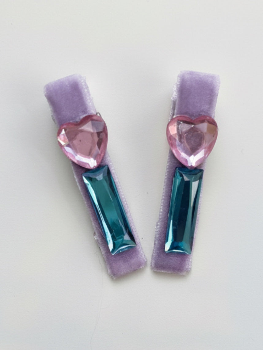 The Lilac Heart Gem Velvet Hair Clips