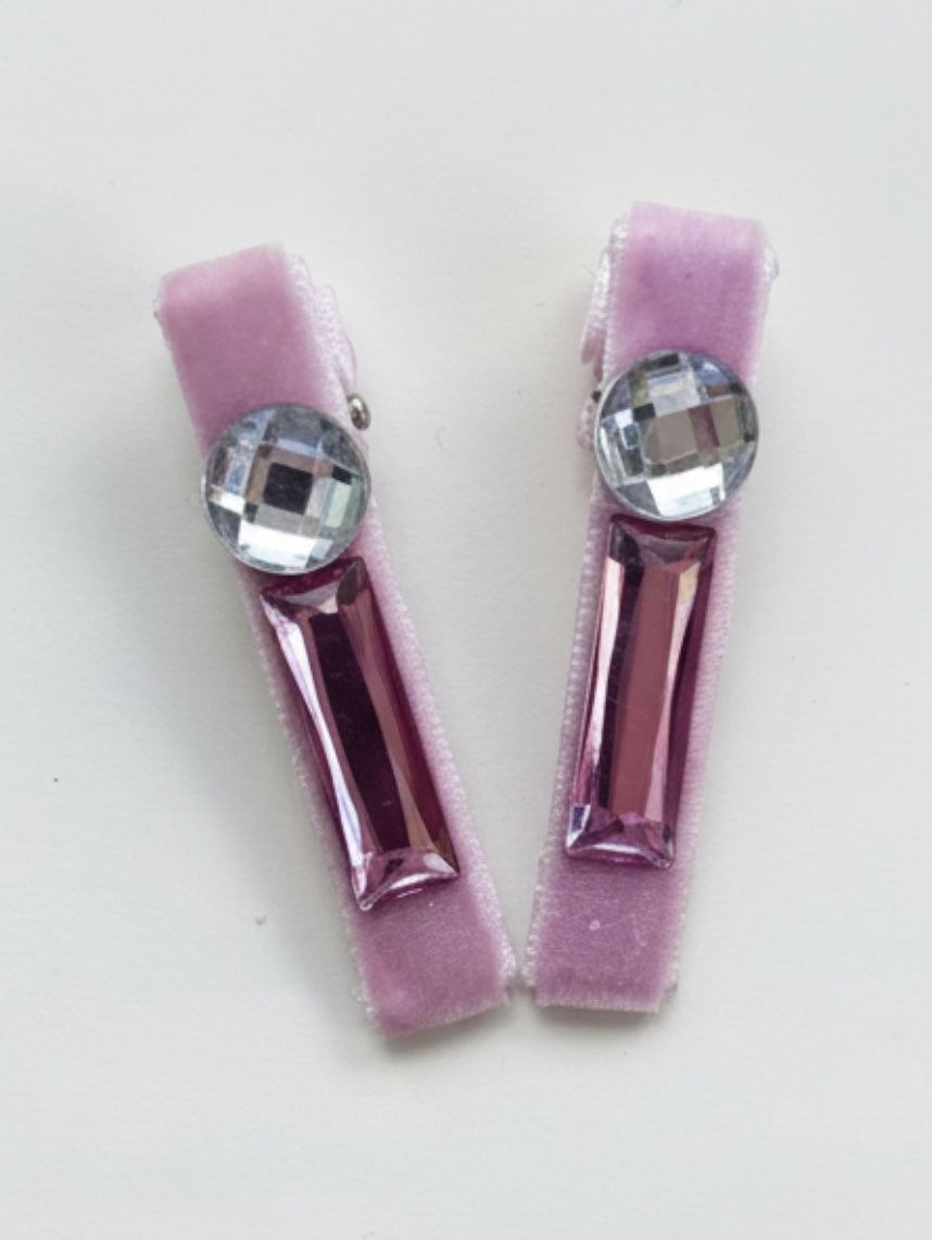 The Pink Candy Gem Velvet Hair Clips